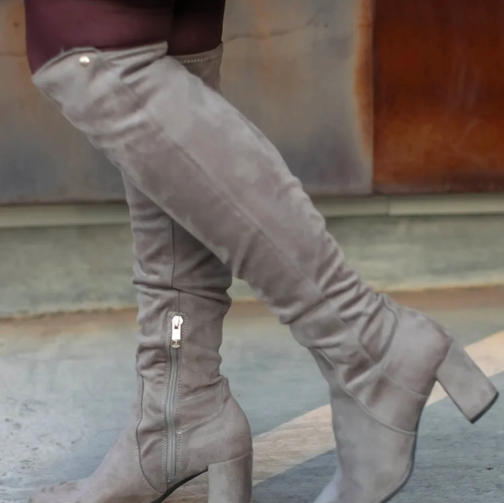 Over the knee gray suede boots